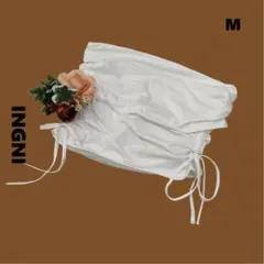 イング♪オフショルダートップス サイドギャザー 白 M サイドリボン ショート丈