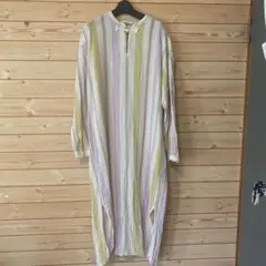 ヌキテパ ストライプ ロングシャツワンピース 綿100% F スリット 長袖