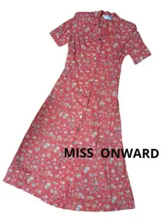 オンワード MISS ONWARD 花柄 シャツワンピース 透け感　赤 レトロ