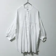 ネストローブ リネン フリルカラー ピンタック ギャザー ブラウス