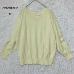 【訳あり】オペークドットクリップ Vネックニット イエロー 七分袖 コットン M
