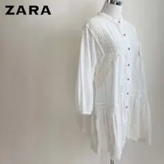 ZARA ザラ レースディテールシャツワンピース バンドカラー