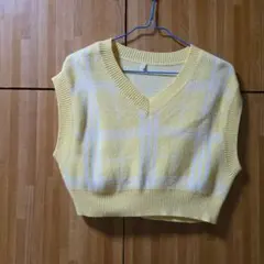 GU イエローチェック ノースリーブニットベスト