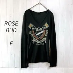 ROSE BUD 長袖カットソー　ブラック　F　刺繍　ロゴあり