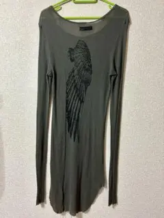 if size4 オリーブグリーン 長袖カットソー 翼プリント 美品のサムネイル