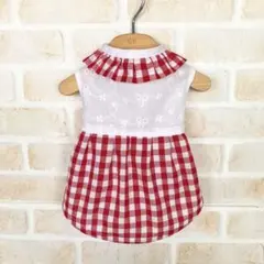 犬服　ハンドメイド　ギンガムチェック(赤)③
