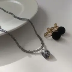 ビーズネックレス・イヤリング2点セット【n-13】黒系