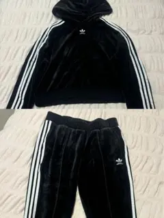 美品♡adidas アディダス セットアップ ベロア フーディー ブラック 黒