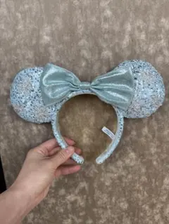ミッキー耳カチューシャ 水色 スパンコール
