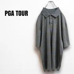 mt61823 半袖ポロシャツ　ビッグ　ルーズ　グレー　ボーダー柄