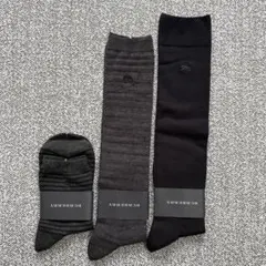 【未使用】BURBERRY バーバリー 靴下 ハイソックス 黒グレー 3足セットのサムネイル