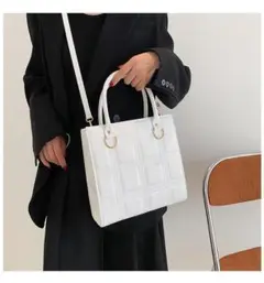 レディース スクエア ショルダーバッグ レザー ホワイト 542 N18