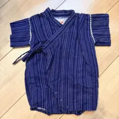 ベビー甚平 ロンパース 70cm 紺色 ストライプ