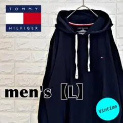 V938【TOMMY HILFIGER】刺繍ロゴパーカー【メンズL】ネイビー