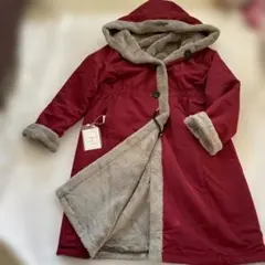 ワインレッド (バーガンディー)フード付き ロングコート 2XL