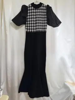 eimy istoire チェック柄ニットワンピース 半袖 フレア