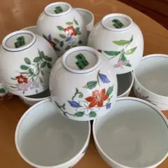 有田　清秀、花柄陶器製湯飲み 13個セット