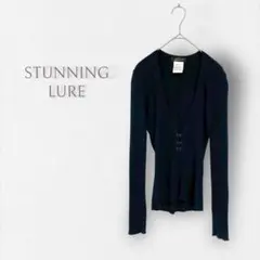 【スタニングルアー】Vネック リブニットトップス フック コットン100% 黒