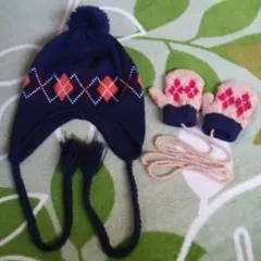 アーガイルニット帽とミトンのセット☆