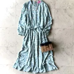 美品 ケイトスペード スモックドレス 花柄 ロングワンピース ミントグリーン M