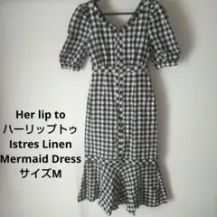 Her lip to チェック柄 半袖ワンピース M Her lip to 「Her to」 チェック柄半袖ワンピース M ブラック