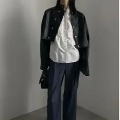 AMERIラウンドショートレザージャケット　ブラック