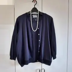 未使用■ニューヨーカー■大きいサイズ23■アンサンブルニット・格子柄■ネイビー