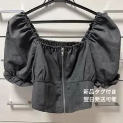 ジッパー ブラウス トップス クロップド 半袖 Lサイズのサムネイル