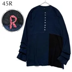 【美品】45R ロゴ 刺繍 インディゴ 藍染め 切り替え シャツ 洗える 日本製のサムネイル