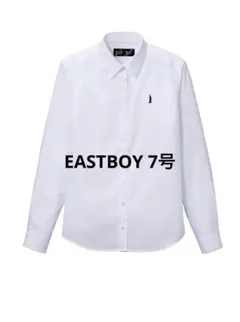 【美品】EASTBOY 白シャツ　7号　紺ロゴマーク　シワになりにくい