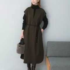 URBAN RESEARCH ROSSO キーネックベルト付ベストワンピース