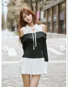 Randy ビジュープレッピーカットショルダーワンピース/ブラック/Sサイズ