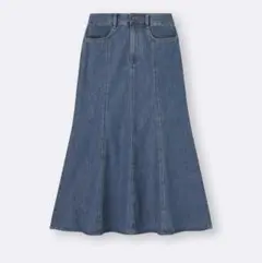 GU ジーユー　ライトデニムフレアマキシスカート　ブルー　S