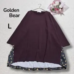 【ゴールデンベア】異素材ドッキング　花柄　7分袖　カットソーチュニック　茶色　Lのサムネイル