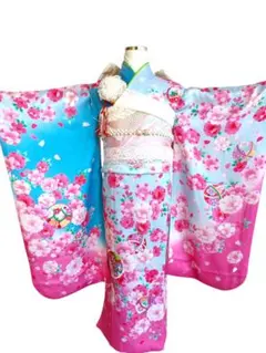 正絹☆ブルーピンクの着物にキラキラ作り帯セット 正絹☆ブルーピンクの着物にキラキラ作り帯セット 2025年最新】振袖作り