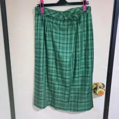 緑 チェック柄 タイトスカート リボン付き