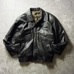 90s A-2フライトジャケット 羊革 裏地総柄 ペイズリー柄 黒 M