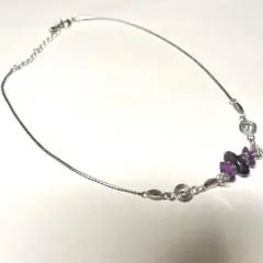アメジスト風ストーン × シルバーチェーン ネックレス