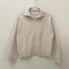 【美品】【無印良品】洗えるミラノリブ編みブルゾン オフホワイト レディースのサムネイル