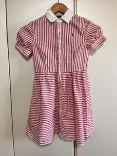 ラルフローレン　ストライプ柄　シャツワンピース　130cm 女の子　ピンク