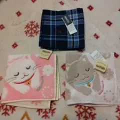 ハンカチタオル　猫　紳士　ギフト袋