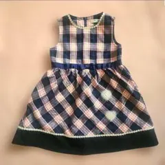 未使用に近い Whip Party チェック柄ワンピース 130cm ネイビー系