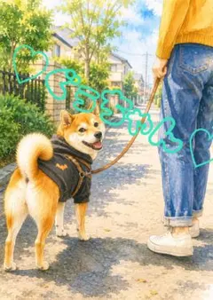 《一点限り》柴犬 コウモリ柄の服で振り返る散歩