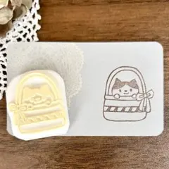 カゴねこ　消しゴムはんこ　ハンドメイド　匿名配送