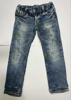 ヒステリックミニ スタッズ＆総柄 デニムパンツ 100cm 調節ゴム付 キッズ