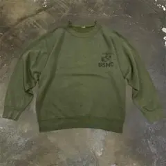 ◎90s USA製 USMC スウェット トレーナー ミリタリー L相当 カーキ