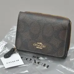 新品◇COACHコーチ シグネチャー 三つ折り財布 PVCレザー ダークブラウン