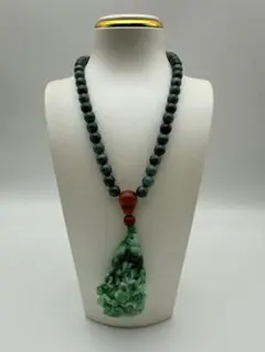 天然本翡翠白菜手彫り 一点物ひすい精工手彫り白菜天然石本翡翠ペンダント紐ネックレス806