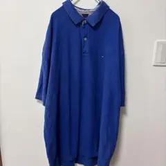 トミーヒルフィガー ポロシャツ 襟付き 半袖 無地 XXL 青 綿
