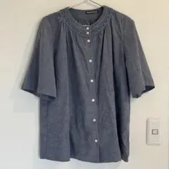 ラ*ム様 FRAPBOIS フラボア　ダンガリー　刺繍レース 半袖ブラウス グレのサムネイル